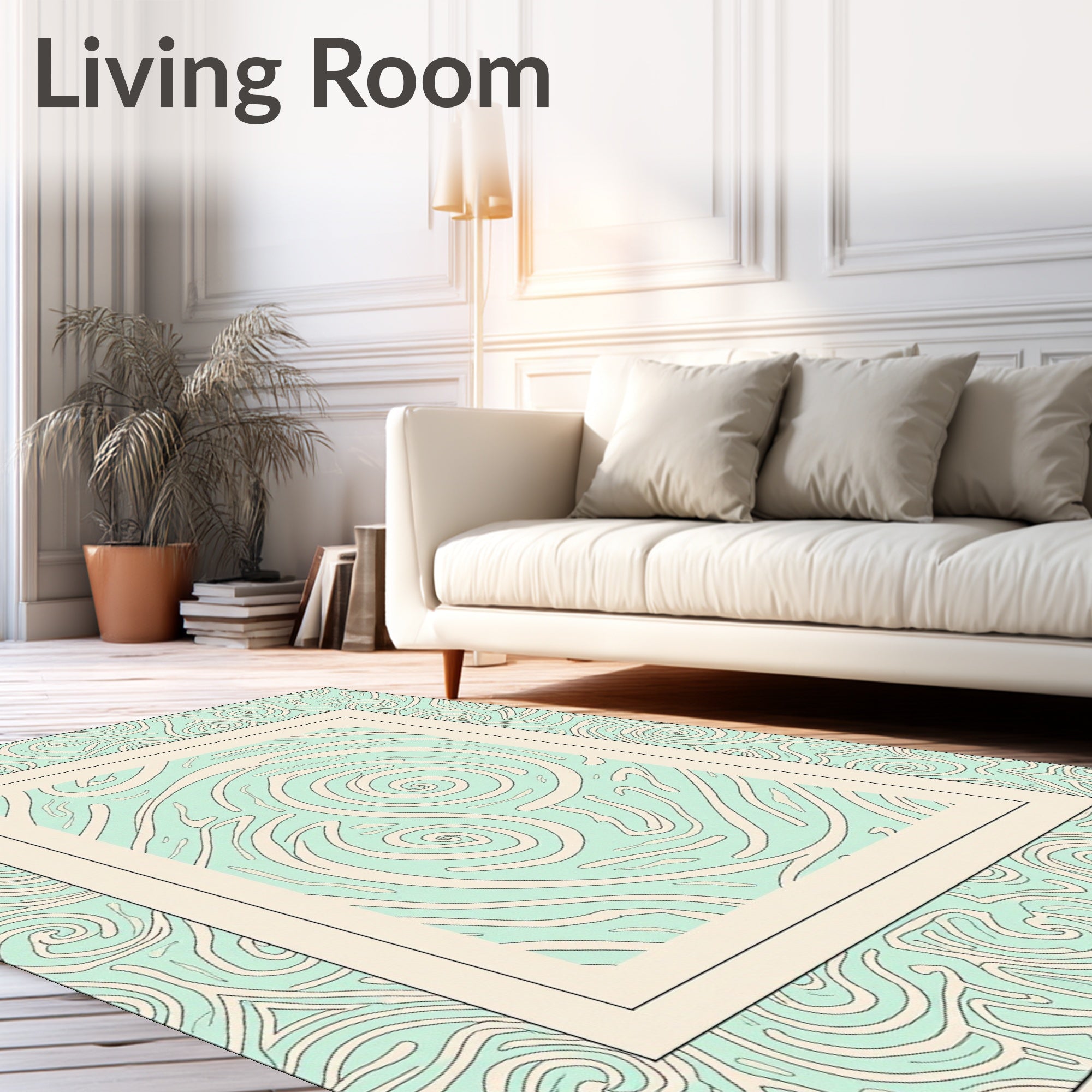 Aqua Cream Swirl Abstract Rug