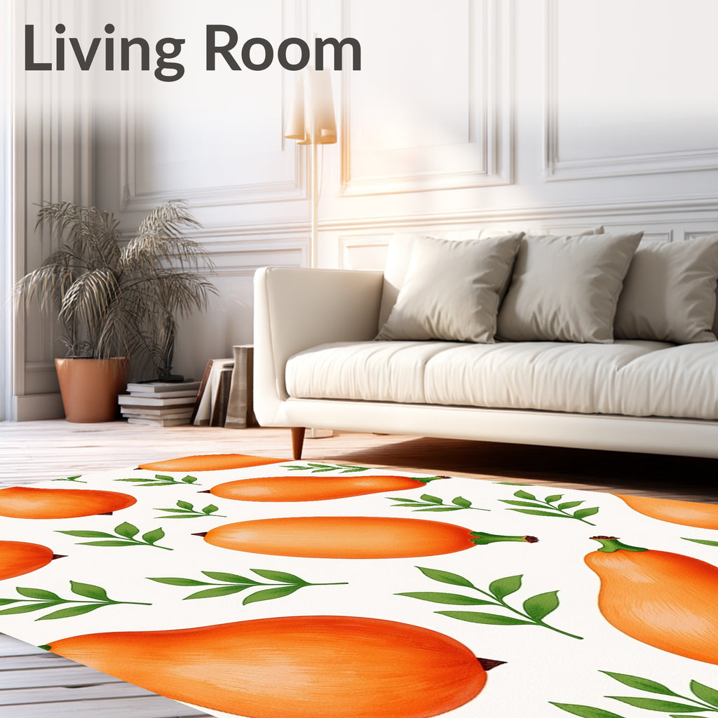 Orange Squash with Green Leaf Sprigs Rug