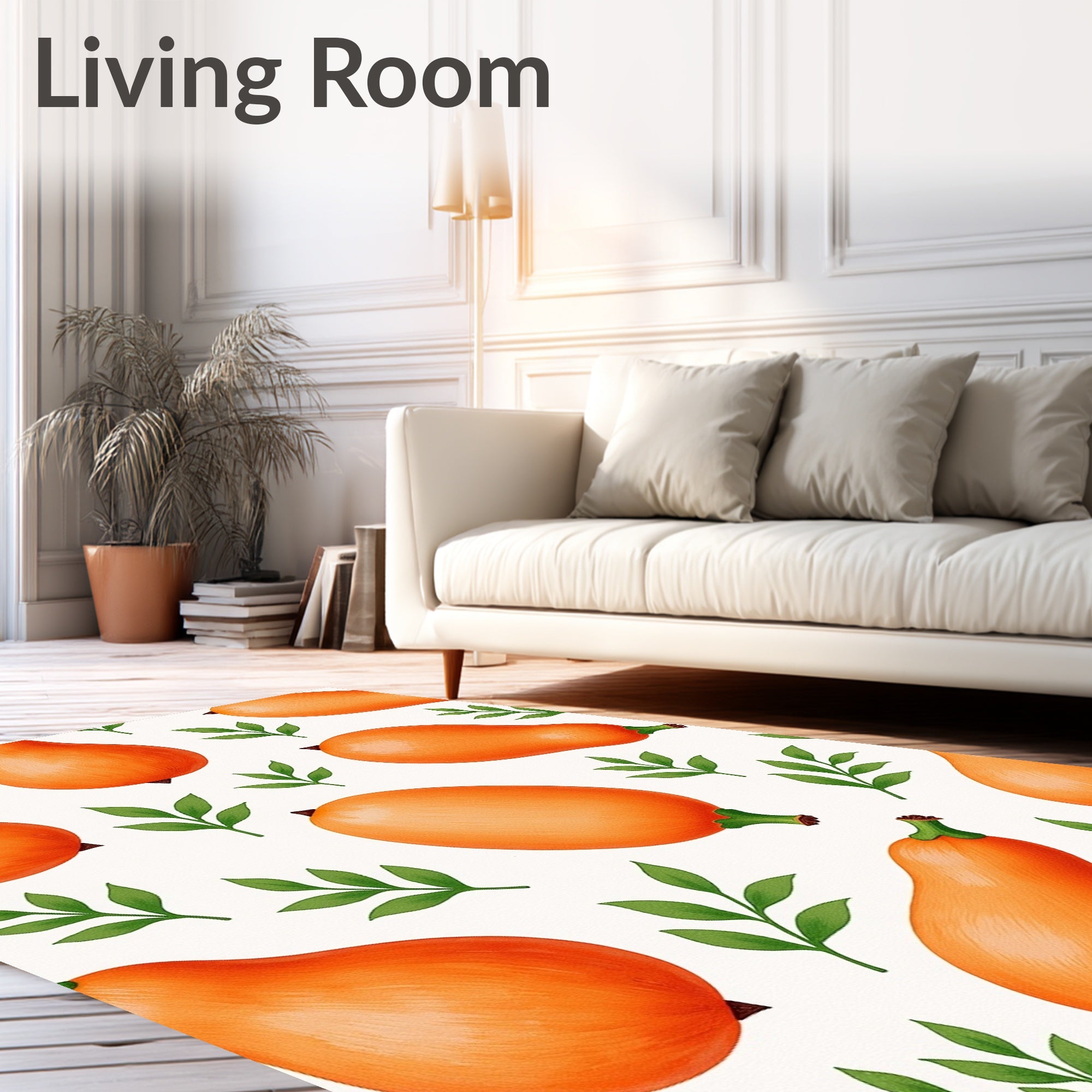 Orange Squash with Green Leaf Sprigs Rug