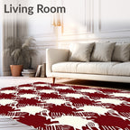 Deep Red Ivory Houndstooth Tree Branch Rug