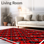 Red Black Geometric Floral Tiling Rug