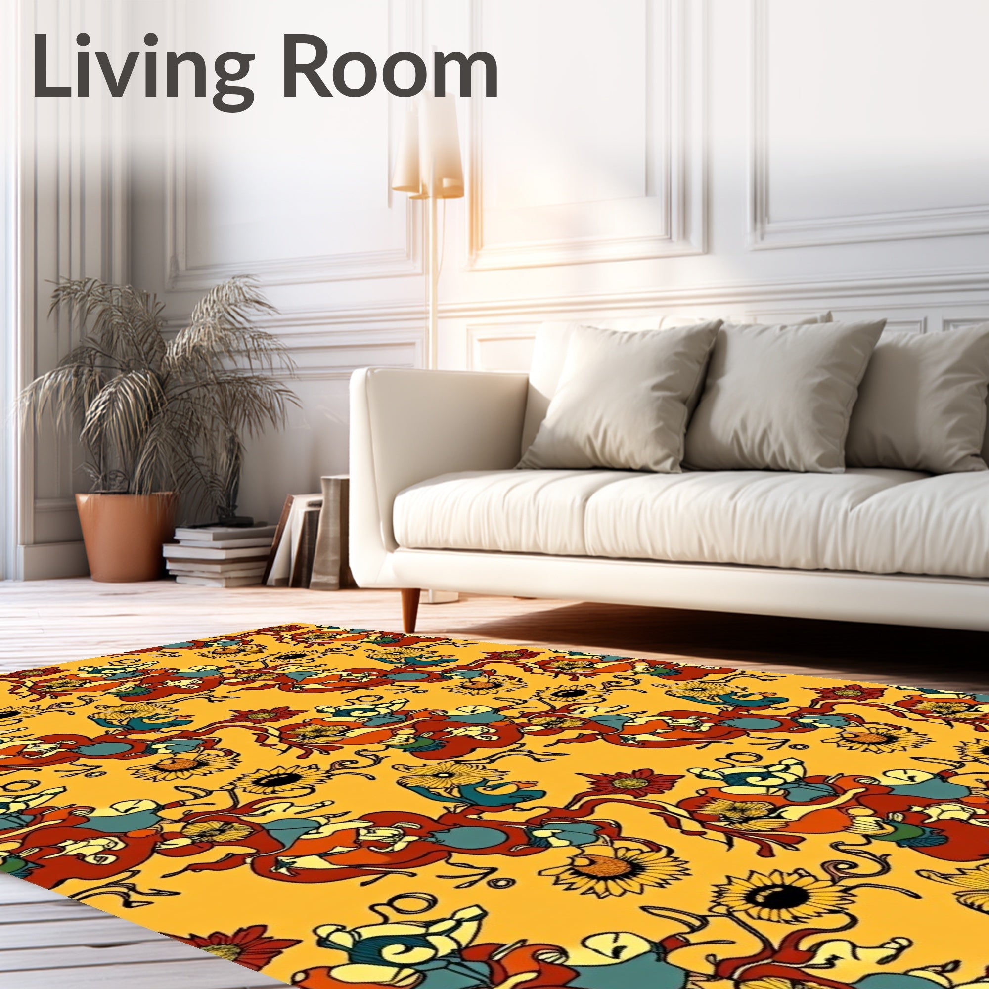Whimsical Floral Swirl Amber Rug