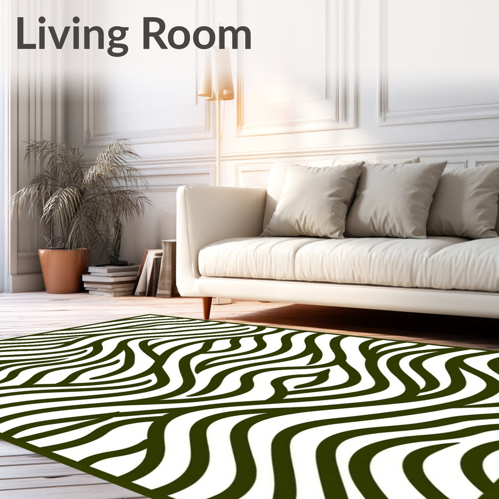 Dark Green Wavy Striped Landscape Rug