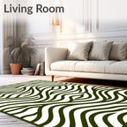 Dark Green Wavy Striped Landscape Rug