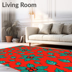 Festive Red Teal Holly Berries Rug