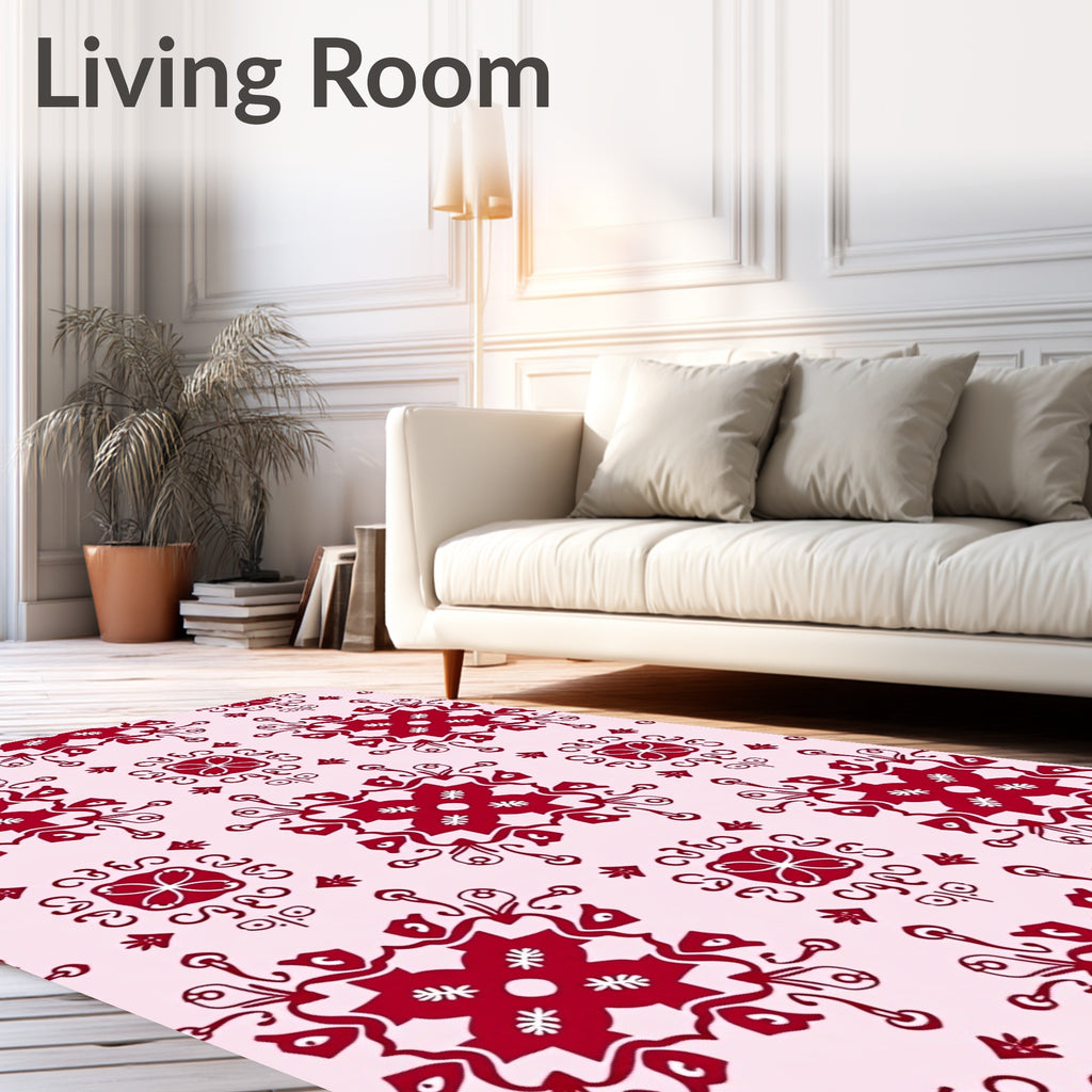 Crimson Floral Medallion Tile Rug