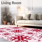 Crimson Floral Medallion Tile Rug