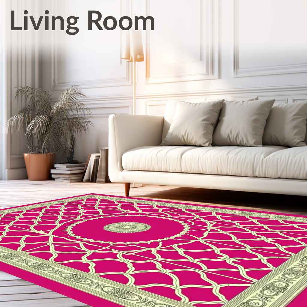 Ornate Golden Trellis Medallion Fuchsia Rug