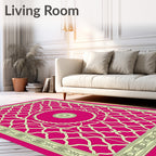Ornate Golden Trellis Medallion Fuchsia Rug