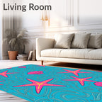 Bright Pink Starfish Seashell Swirls Rug
