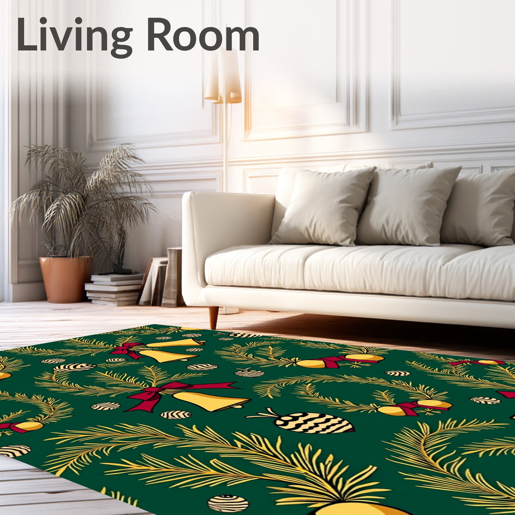 Green Gold Christmas Wreath Bells Rug