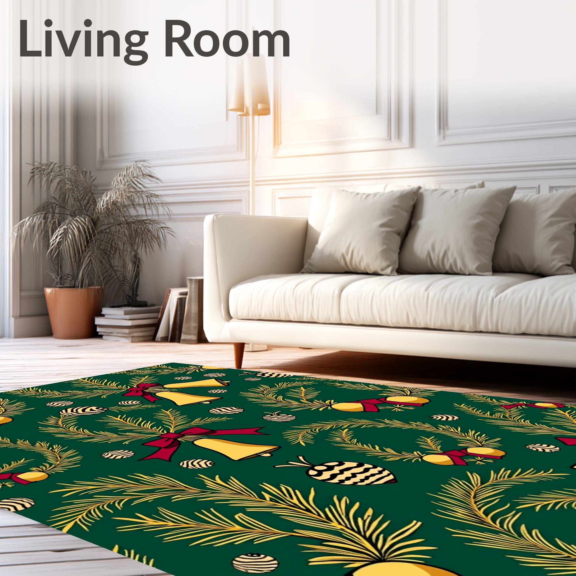 Green Gold Christmas Wreath Bells Rug