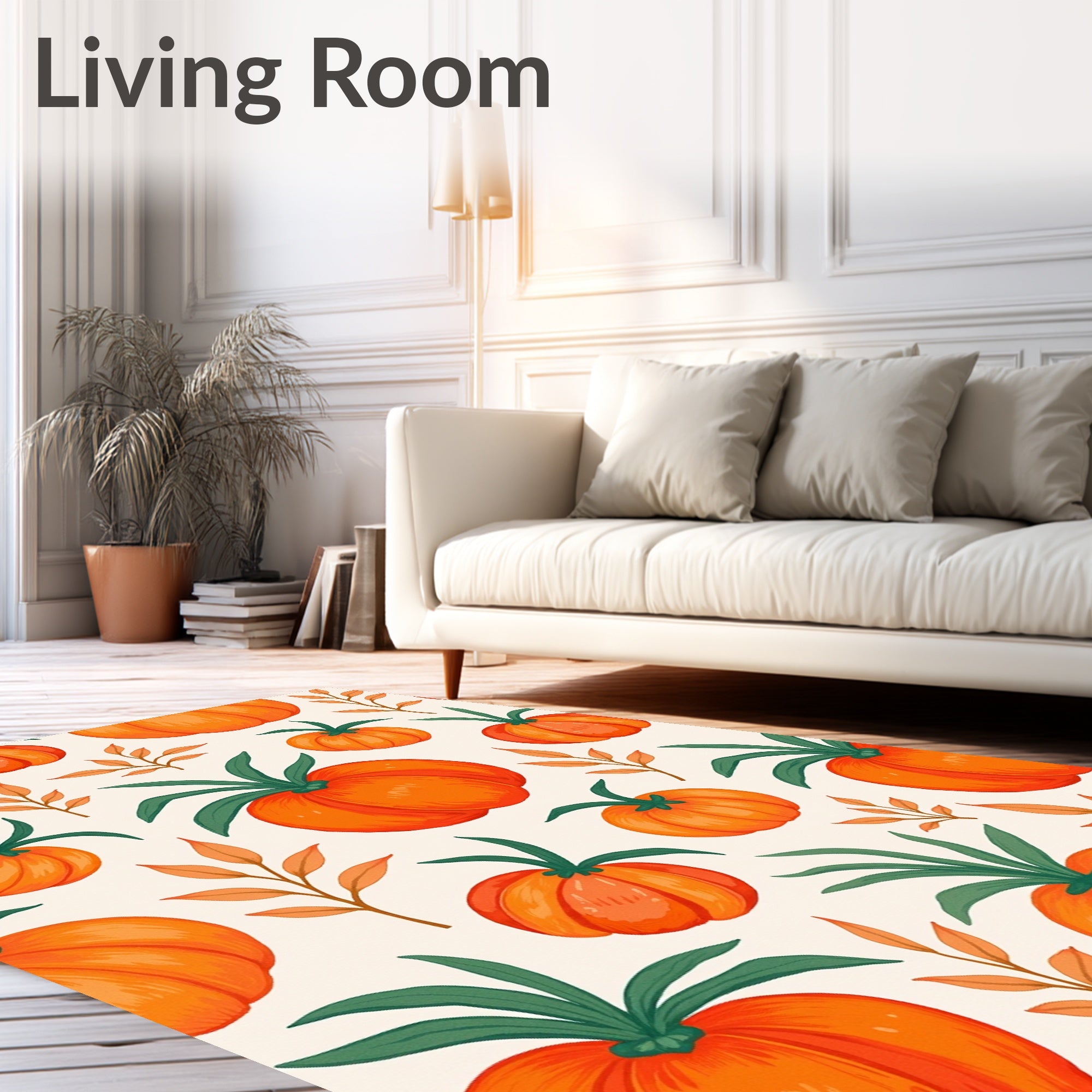 Orange Pumpkin Autumn Leaf Scatter Rug