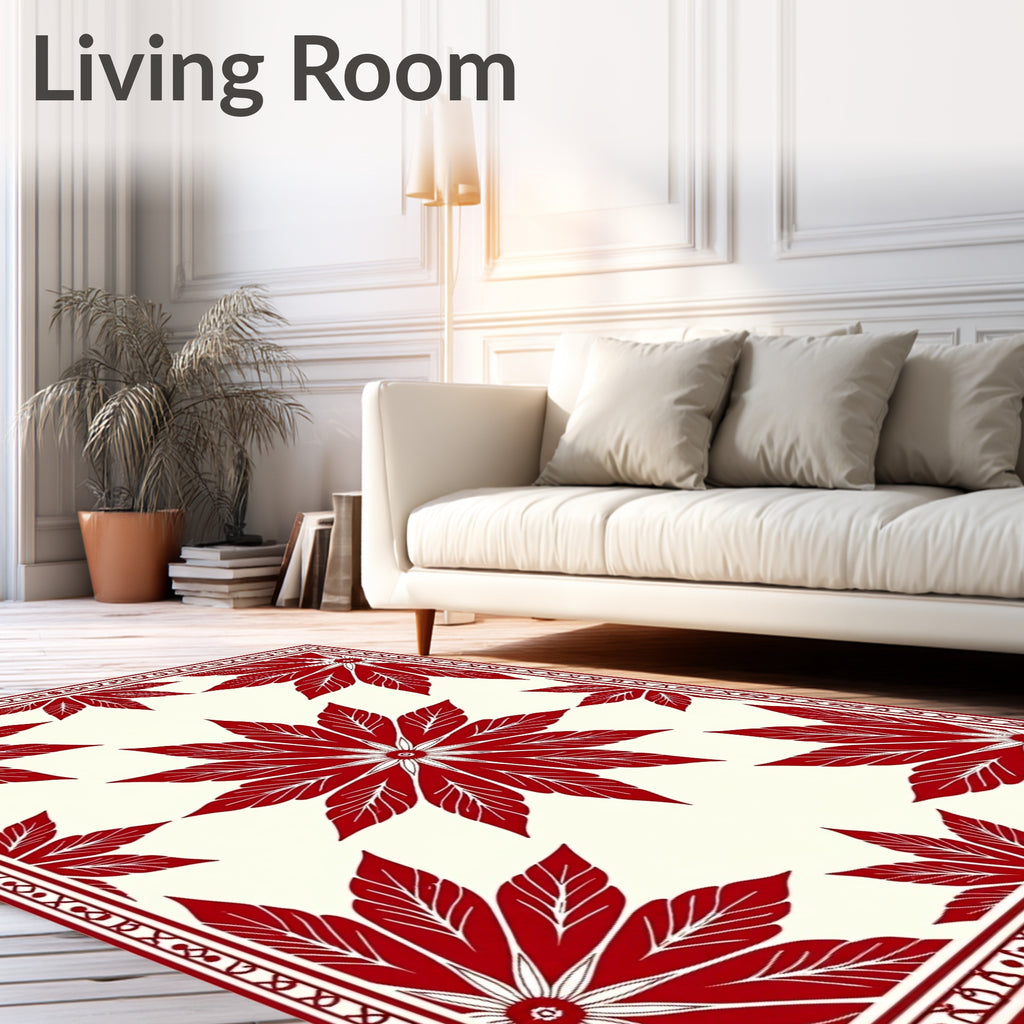 Crimson Floral Medallion Cream Border Rug