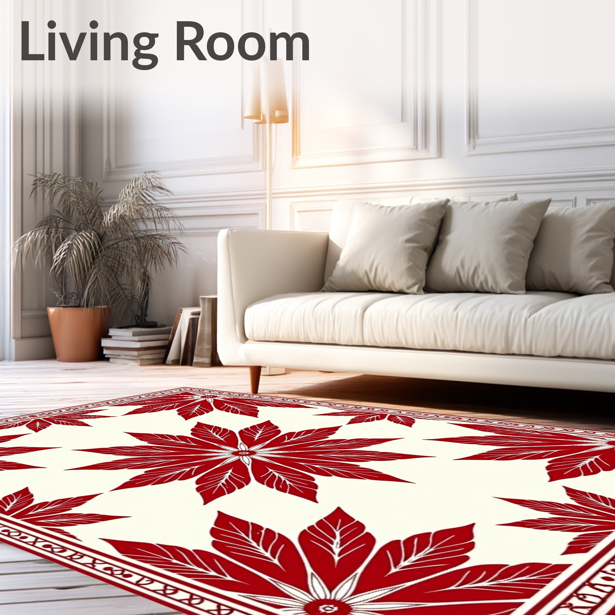 Crimson Floral Medallion Cream Border Rug