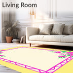 Vibrant Pink Floral Corners Yellow Border Rug