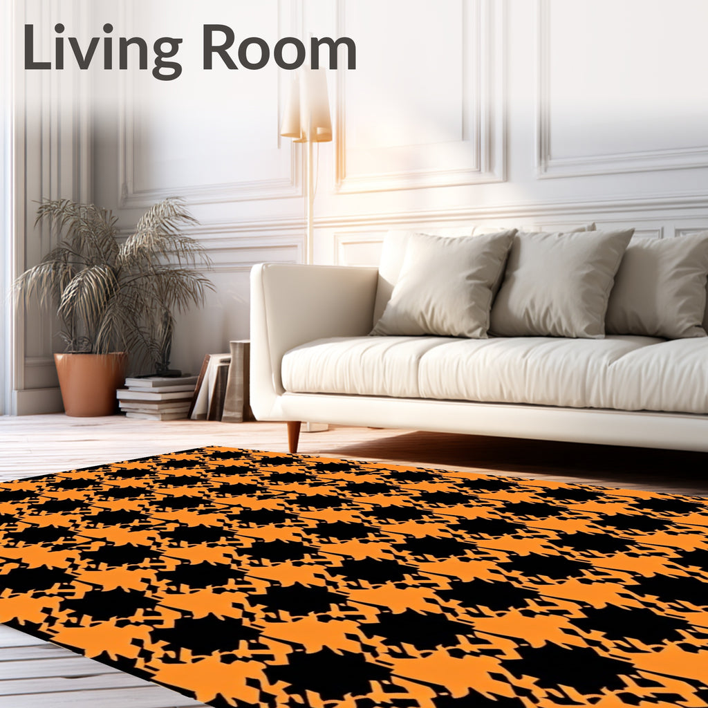Orange Black Houndstooth Checkered Wrap Rug