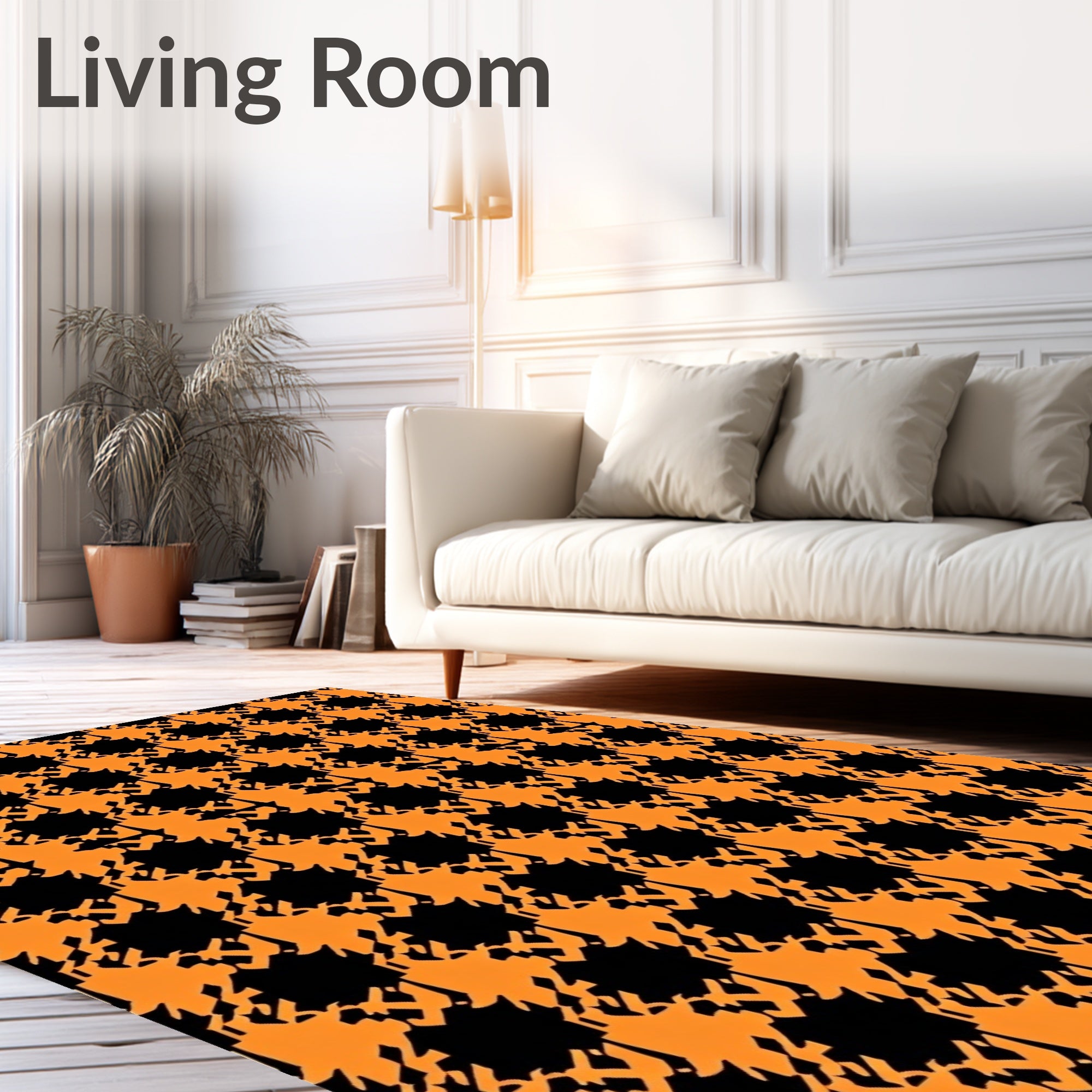Orange Black Houndstooth Checkered Wrap Rug