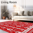 Red White Folk Art House Collection Rug