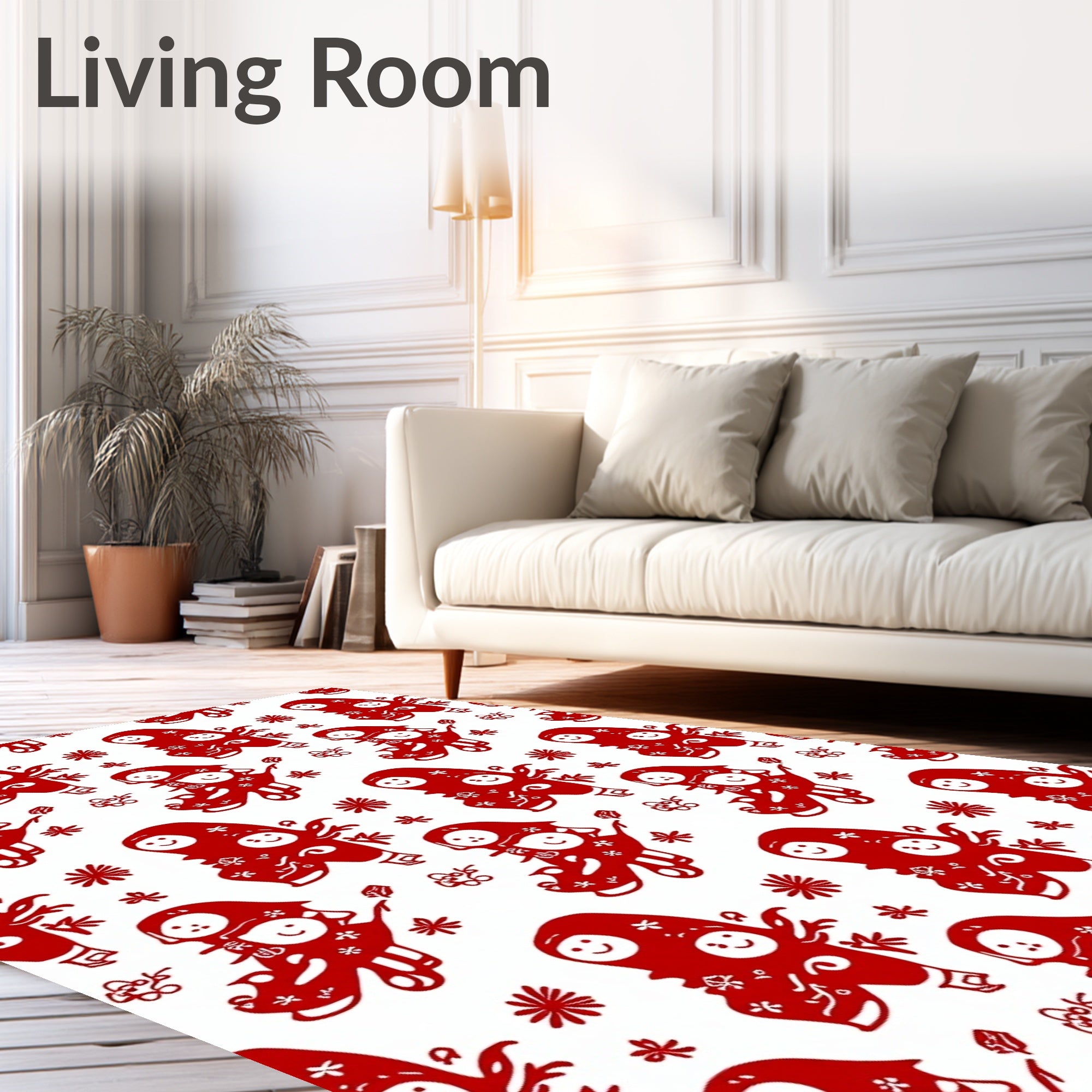 Red Chinese Folk Art Characters Rug
