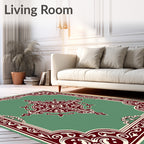 Deep Red Ivory Floral Border Rug