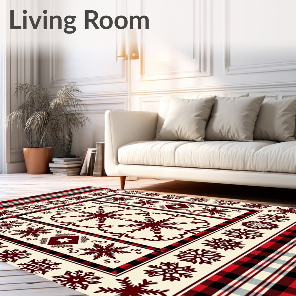 Rustic Crimson Snowflake Plaid Rug