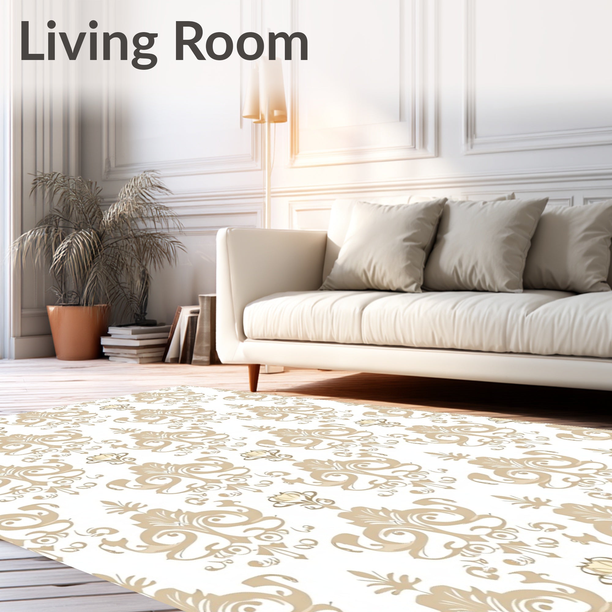 Classic Beige Formal Floral Damask Rug