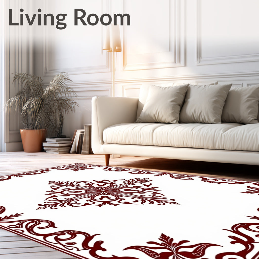 Deep Red Ornate Floral Medallion Rug