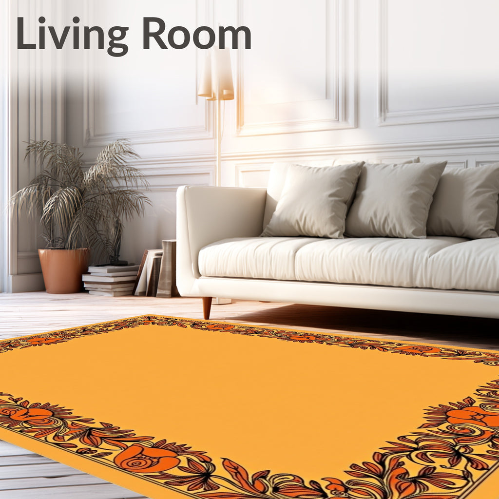 Orange Floral Vine Border Art Rug