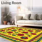 Whimsical Red Cat Yellow Floral Rug