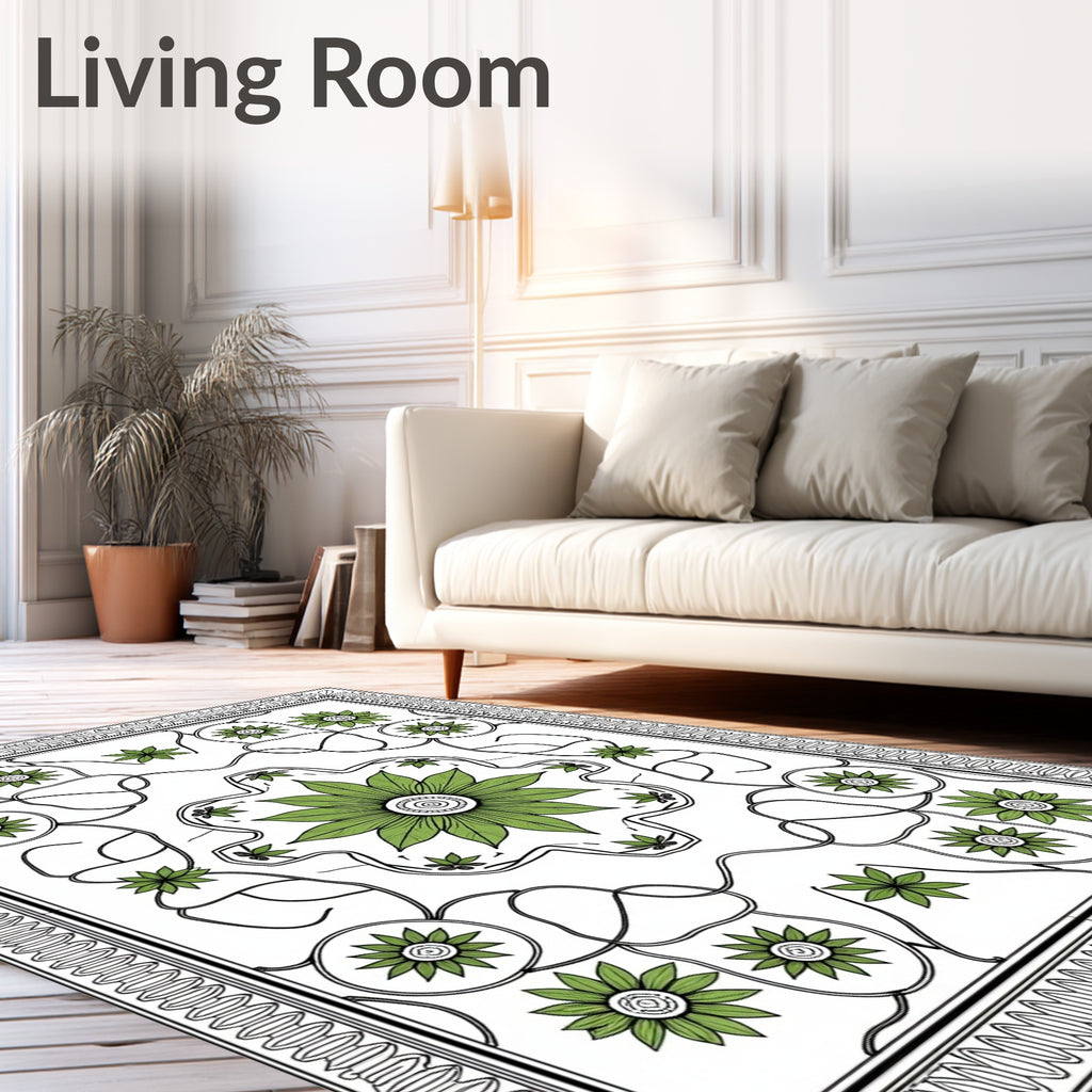 Green Floral Medallion Garden Rug
