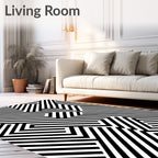 Bold Black White Intersecting Stripes Rug