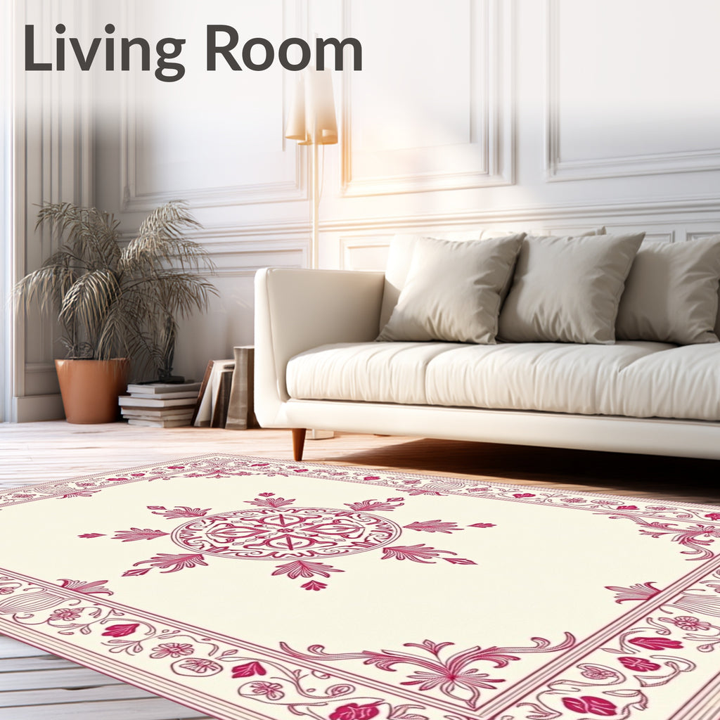 Crimson Medallion Floral Border Rug