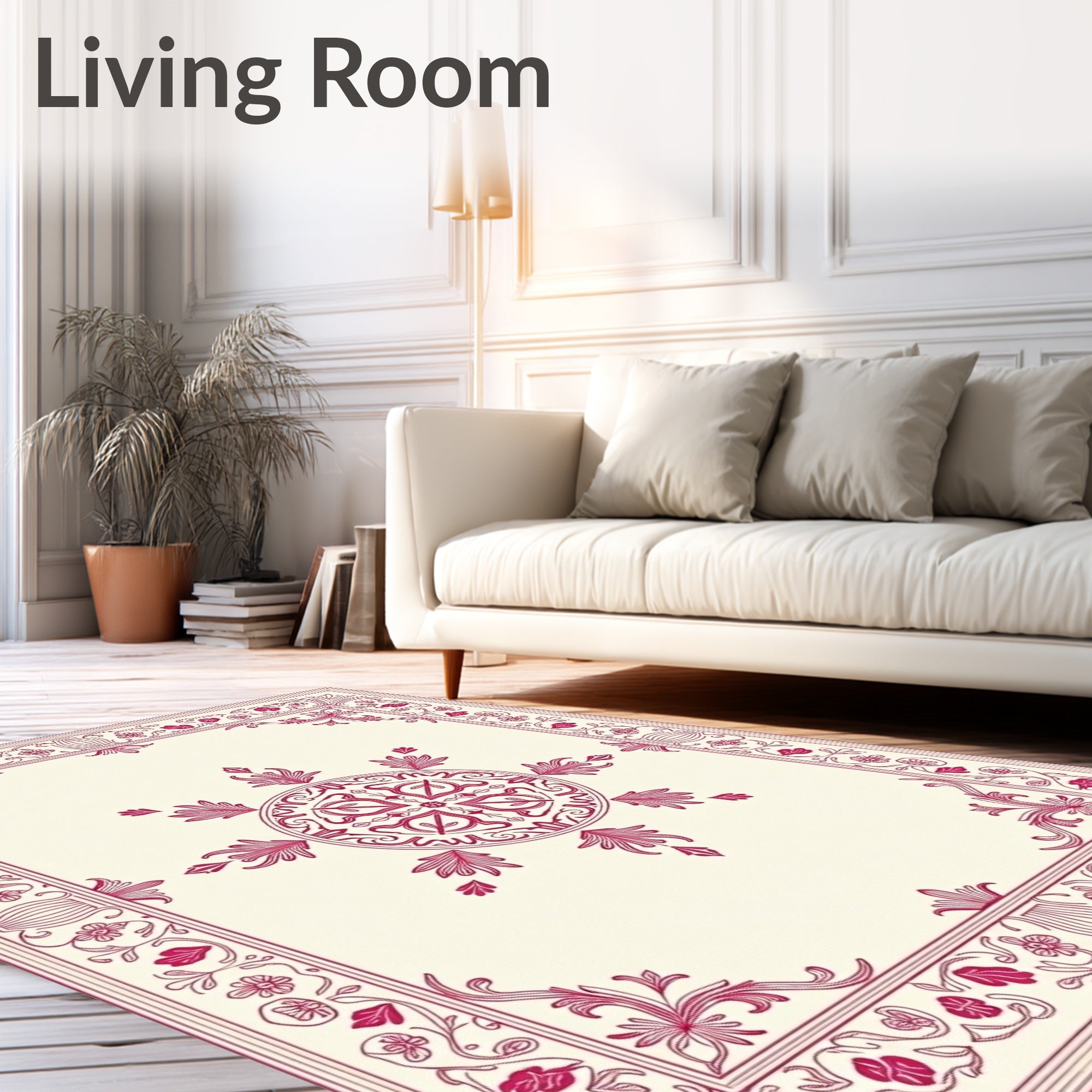Crimson Medallion Floral Border Rug