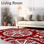 Crimson White Intricate Mandala Medallion Rug