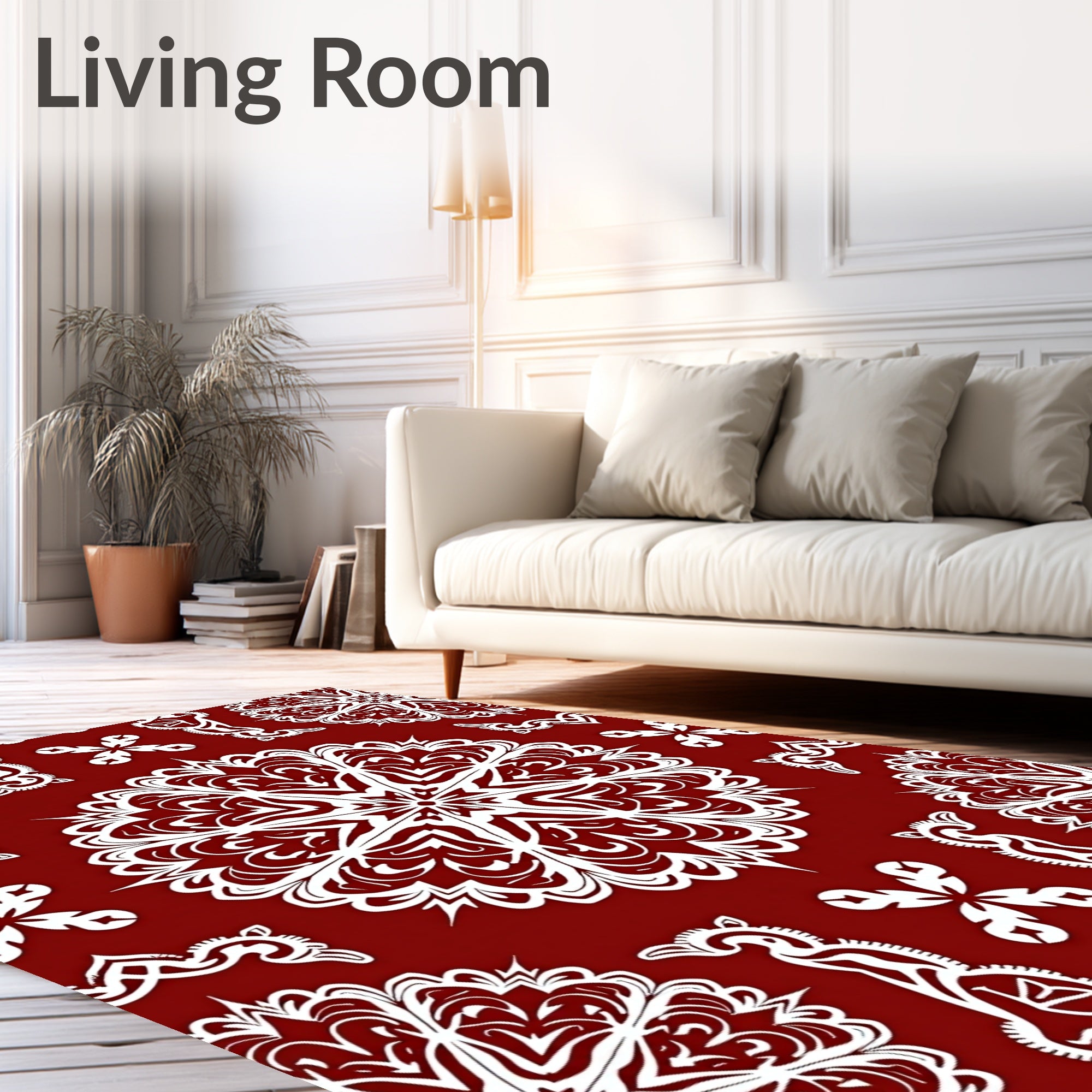 Crimson White Intricate Mandala Medallion Rug