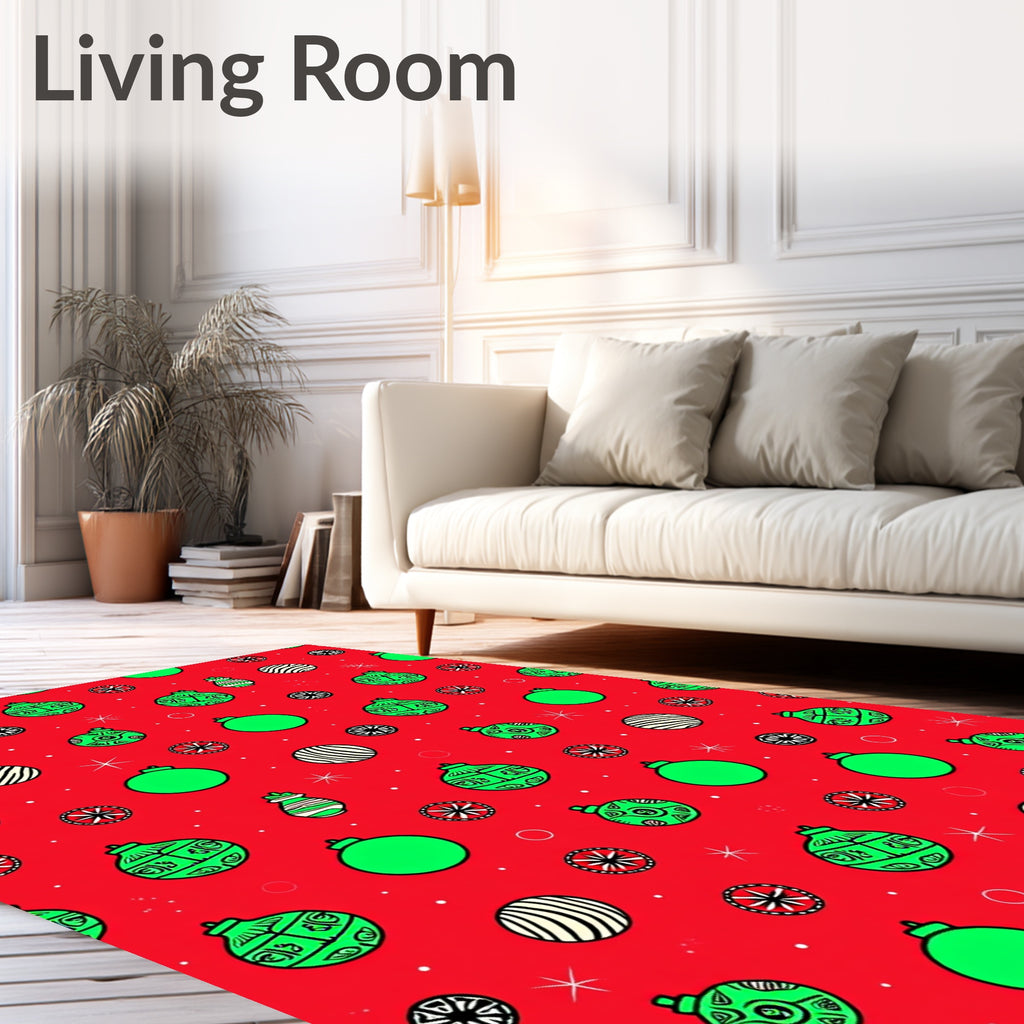 Bright Red Festive Ornament Collection Rug