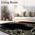 Golden Black Ornate Floral Border Rug