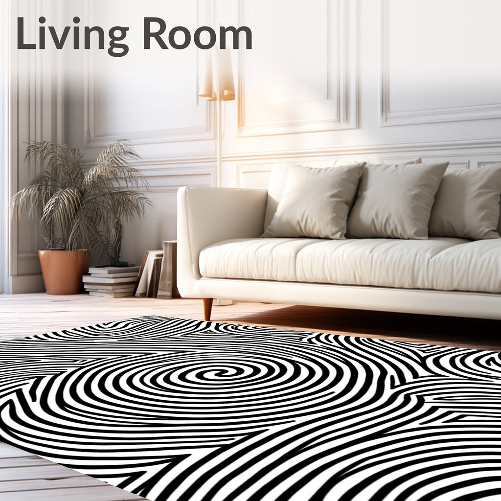Monochromatic Swirling Labyrinth Lines Rug