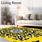 Vibrant Yellow Black Medallion Splatter Rug
