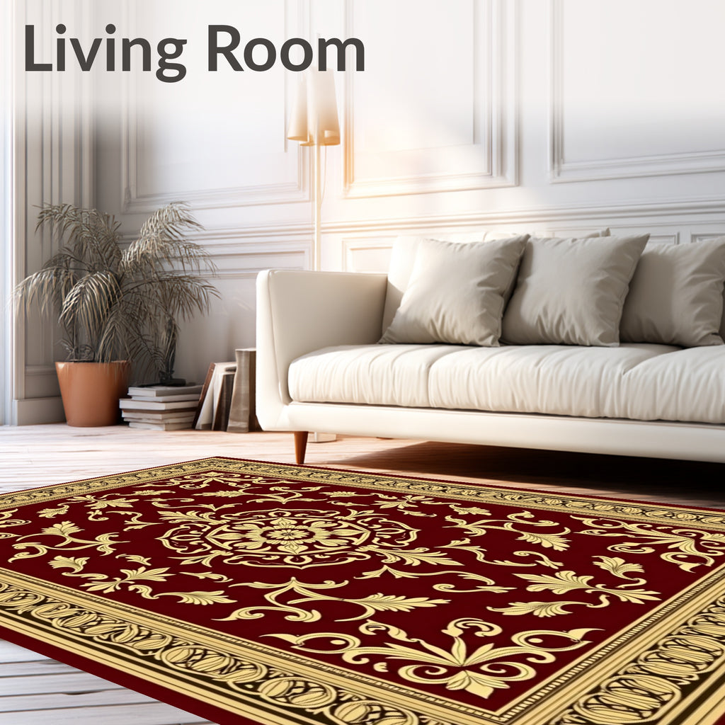 Crimson Gold Floral Medallion Border Rug