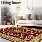 Crimson Gold Floral Medallion Border Rug