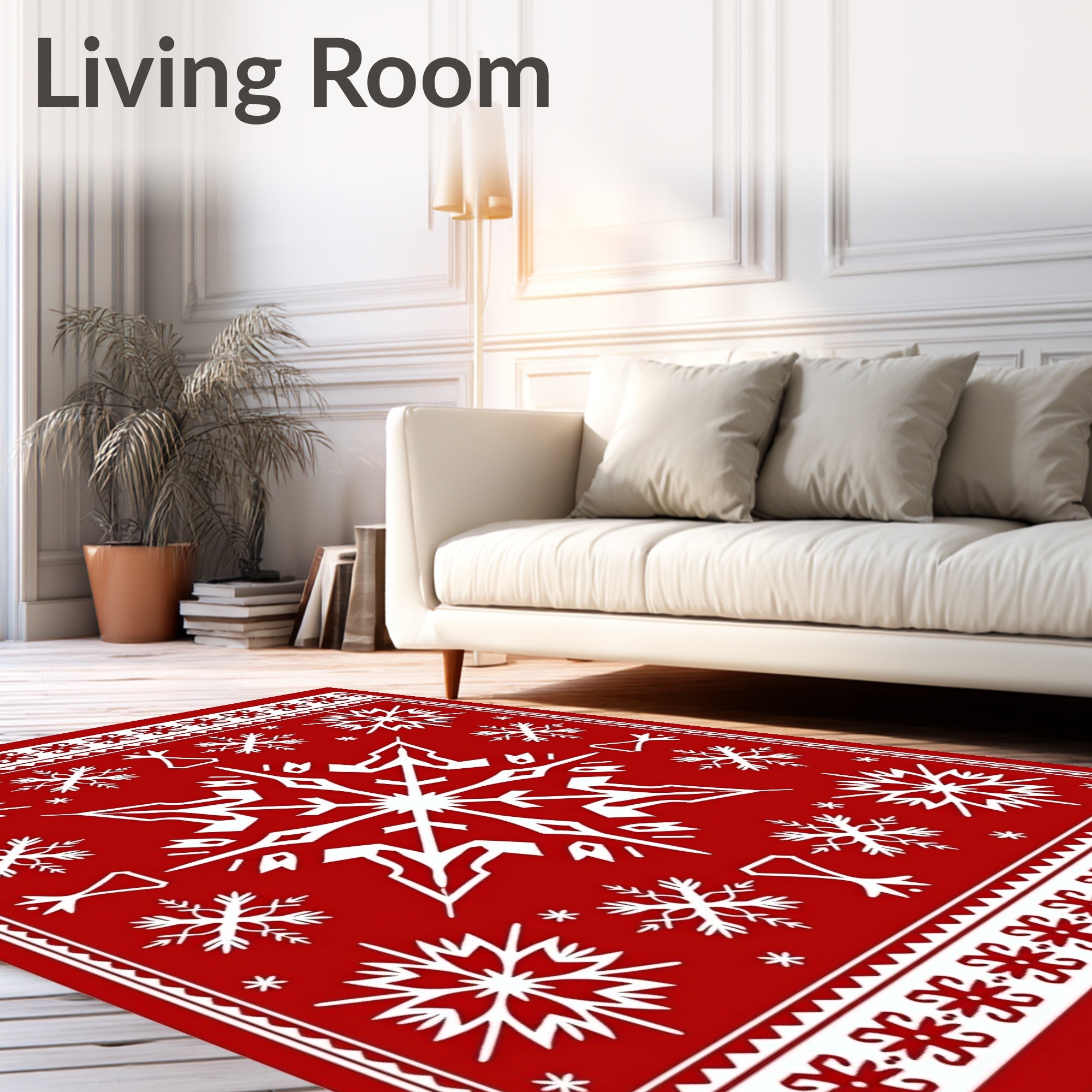 Crimson White Snowflake Borders Rug