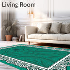 Teal Green Feathered Botanical Border Rug
