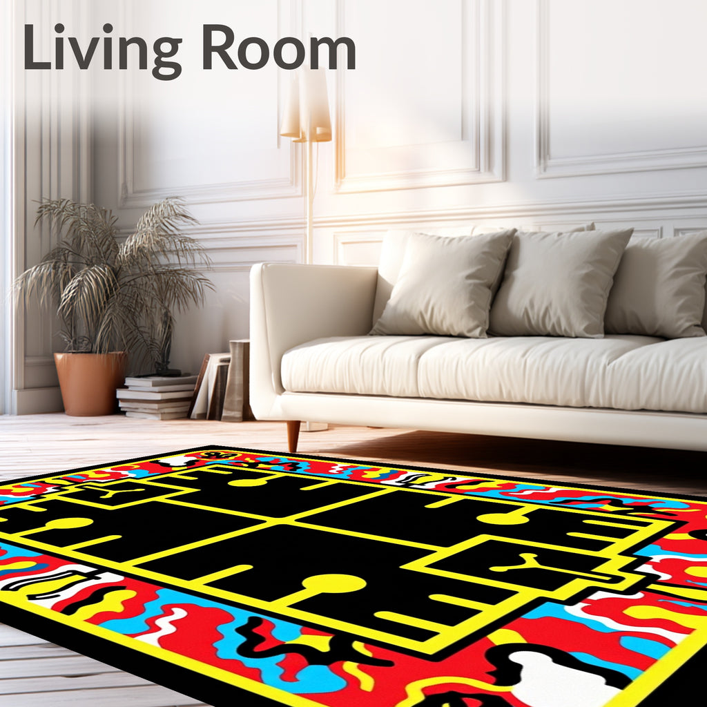 Bold Yellow Geometric Abstract Flow Rug