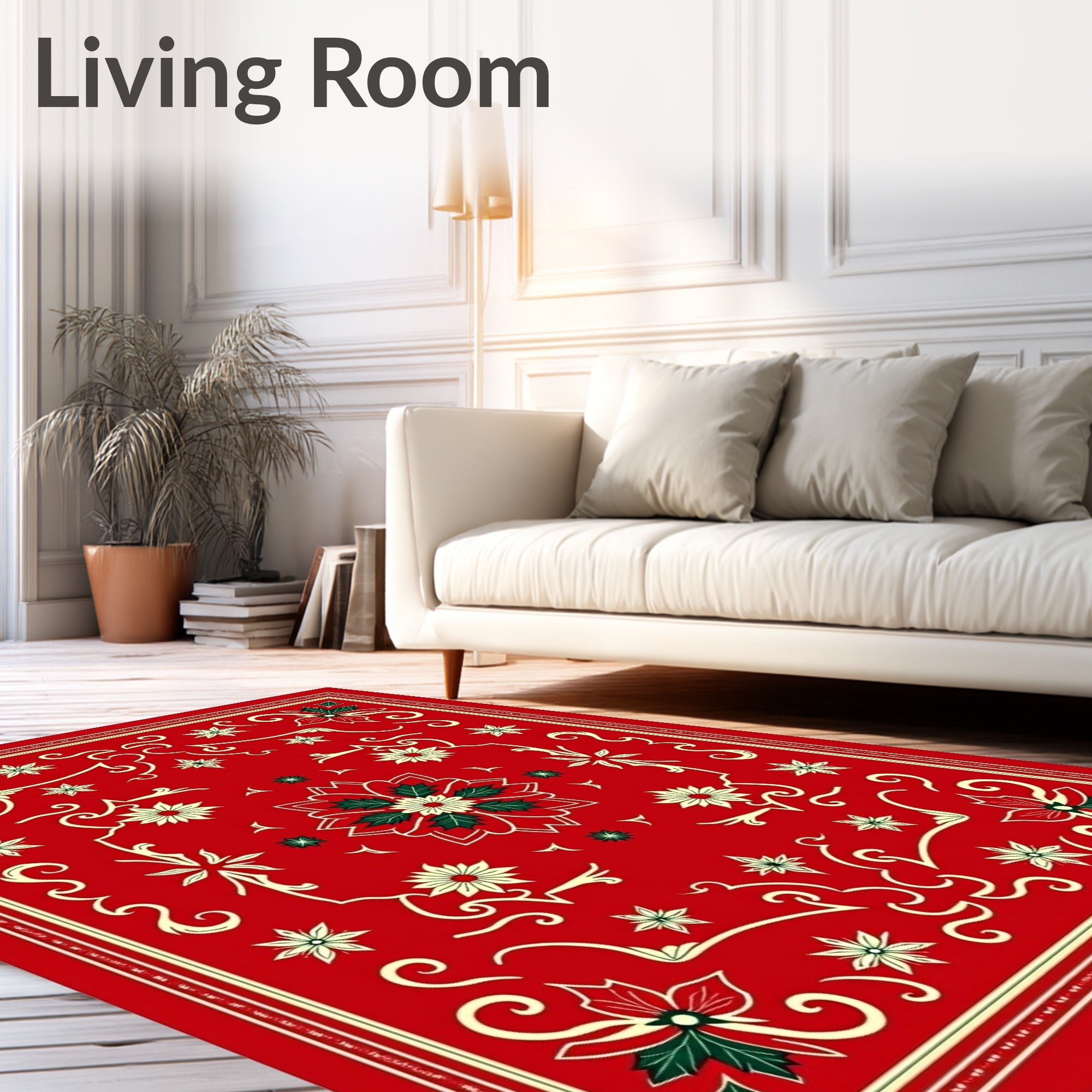 Crimson Poinsettia Swirl Ornament Rug