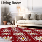 Crimson White Golden Floral Medallion Rug