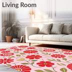 Retro Red Daisy Garden on Pink Rug
