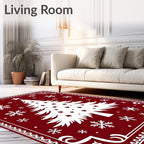 Crimson White Christmas Tree Snowflakes Rug