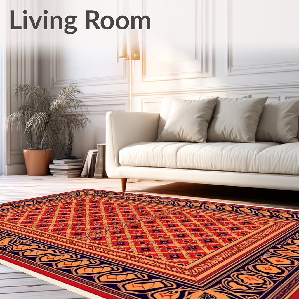 Ornate Red Orange Blue Medallion Rug